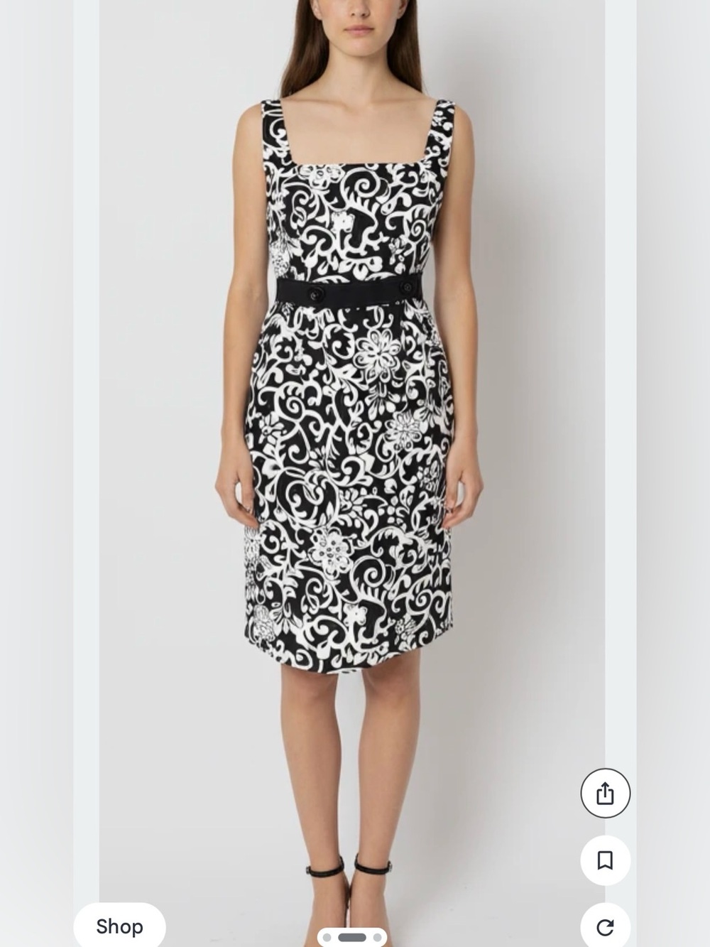 London Times Black and White Floral Midi Sheath Dress with Belt Size 10
